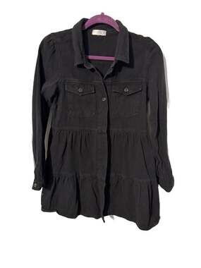 Vestique Black Denim Long Sleeve Button Down Tiered babydoll Dress